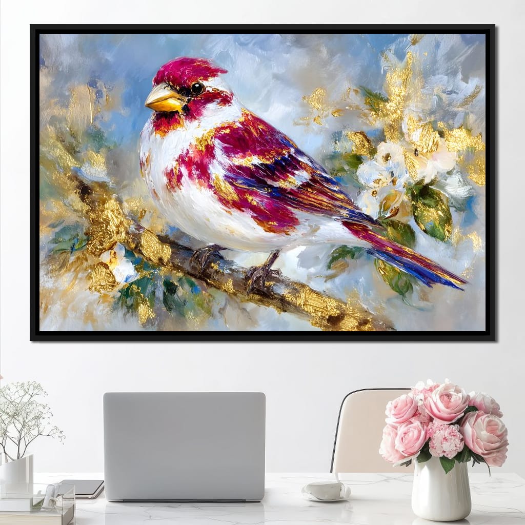 Golden Petal Songbird Canvas Wall Art