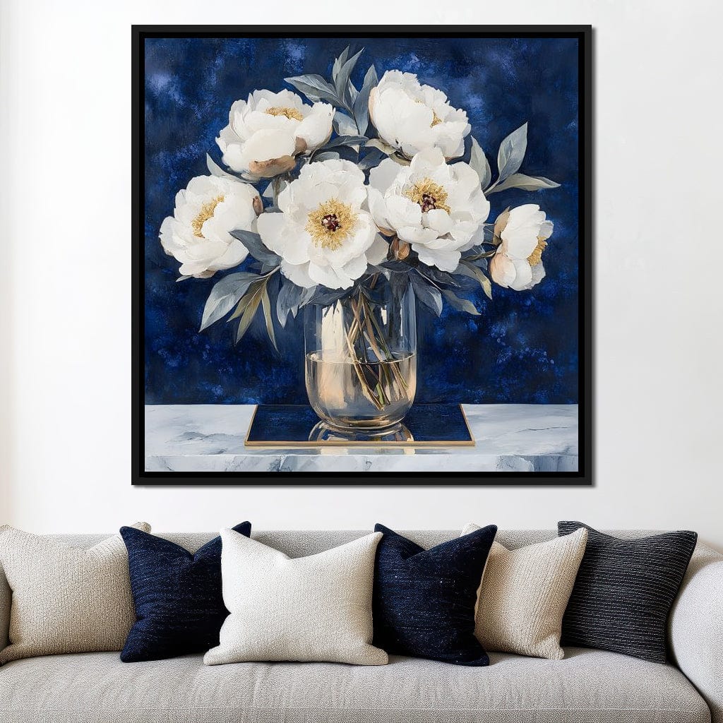 Peony Elegance Midnight Blooms Canvas Wall Art