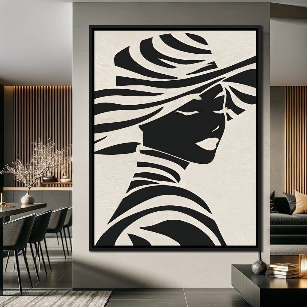 Monochrome Elegance Lady Silhouette Canvas Wall Art