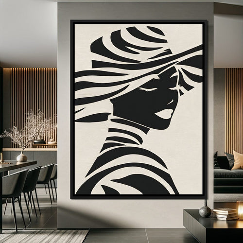 Monochrome Elegance Lady Silhouette Canvas Wall Art