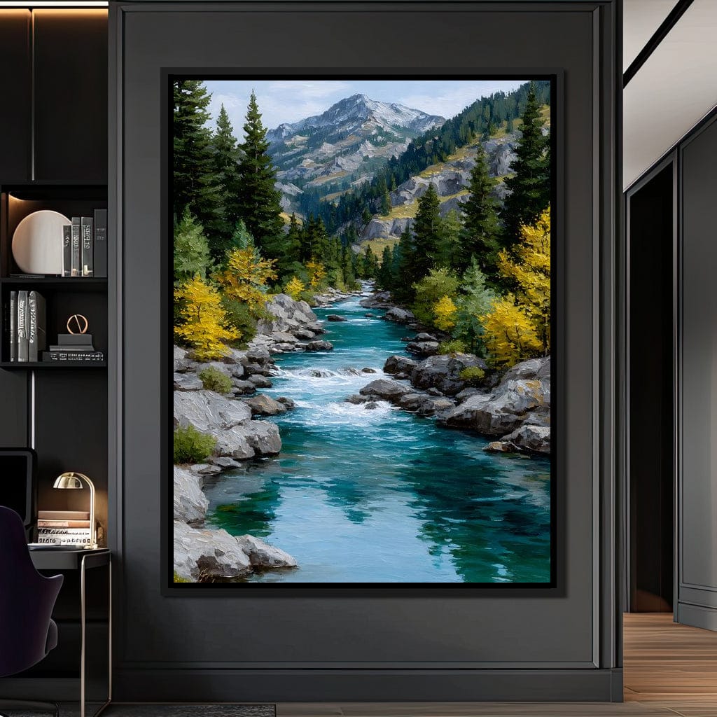 Alpine River Evergreen Peaks Canvas Wall Art