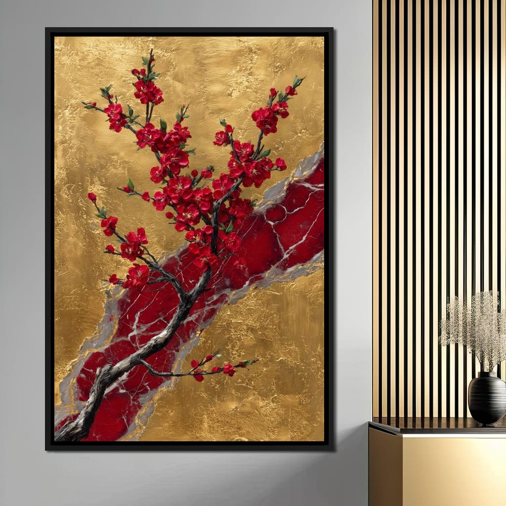 Golden Blossom Ascension Canvas Wall Art