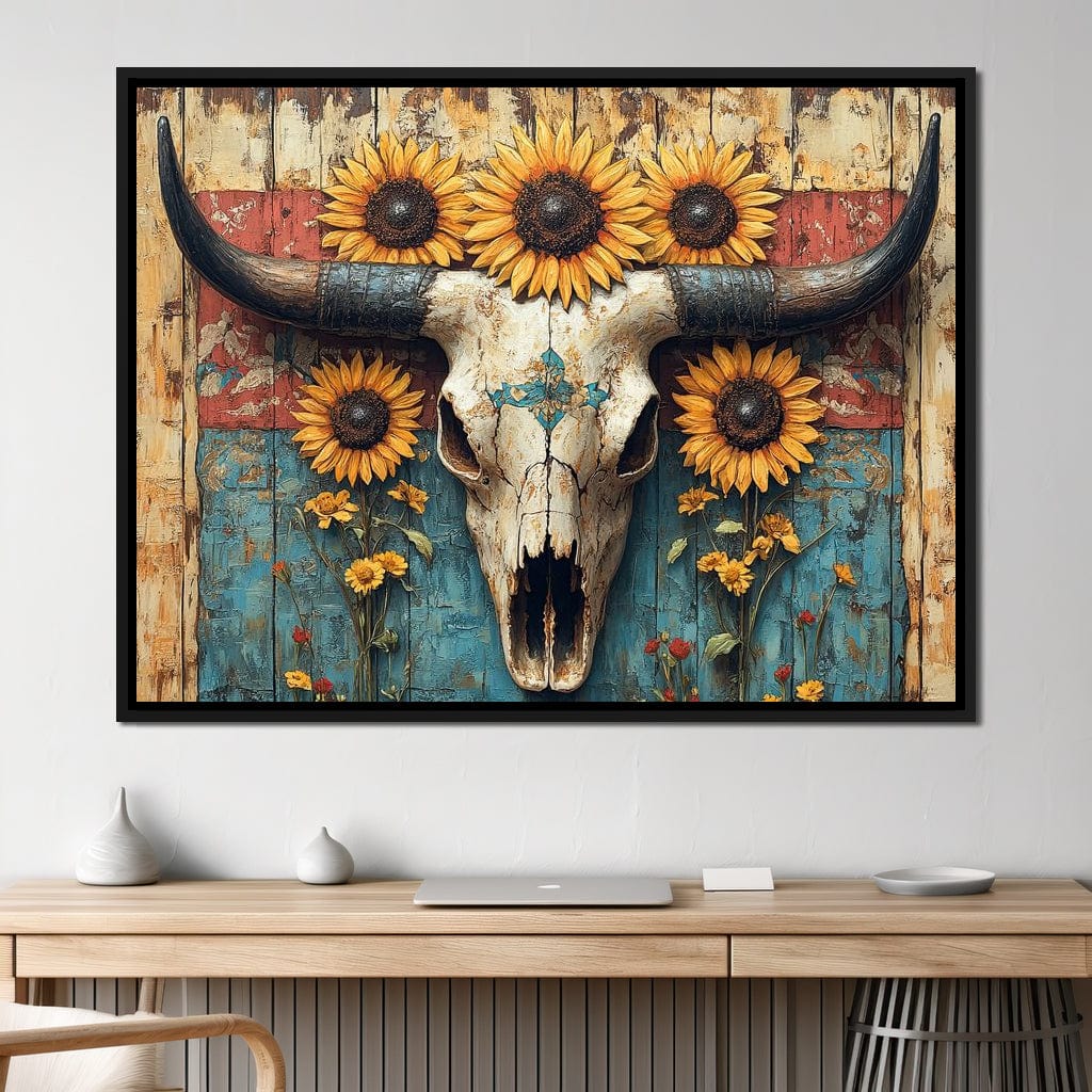 Sunflower Skulls Vintage Charm Canvas Wall Art