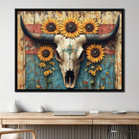 Sunflower Skulls Vintage Charm Canvas Wall Art