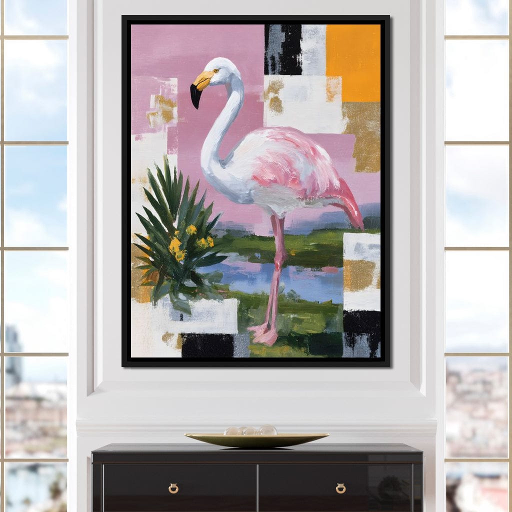 Pink Flamingo Modern Blocks Canvas Wall Art