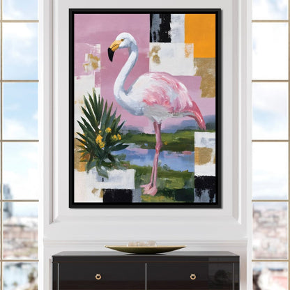 Pink Flamingo Modern Blocks Canvas Wall Art