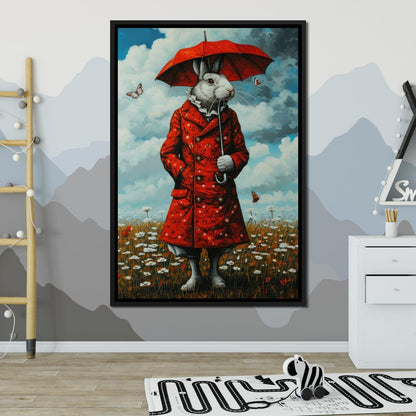 The Rabbit and the Red Umbrella Canvas Wall Art