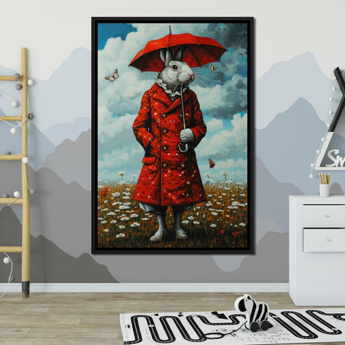 The Rabbit and the Red Umbrella Canvas Wall Art