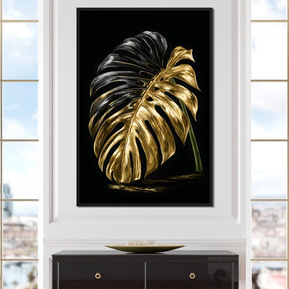 Gilded Leaf Of Dark Night Canvas Wall Art