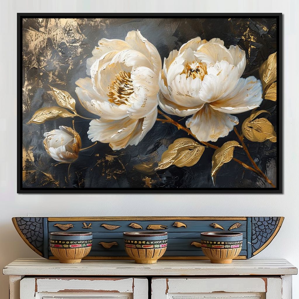 Golden Petals on Midnight Canvas Wall Art