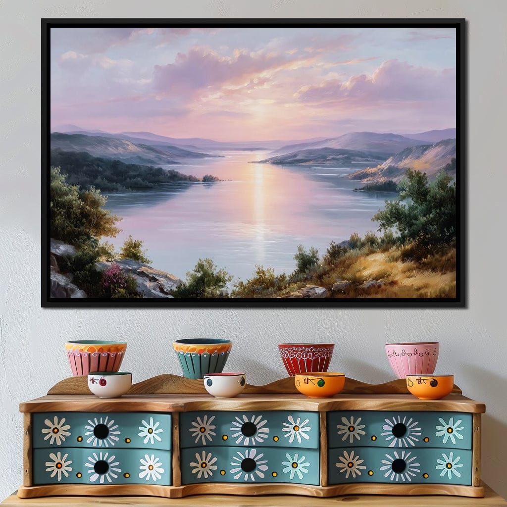 Pastel Sunrise Over Lake Fjord Canvas Wall Art