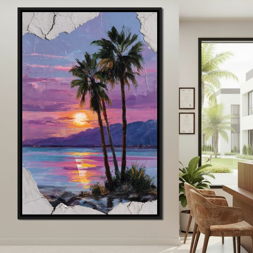 Palm Silhouettes Sunset Sky Canvas Wall Art