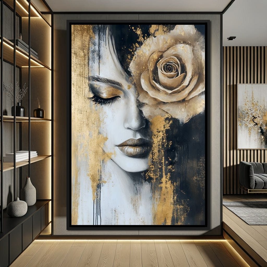 Golden Rose Reverie Portrait Canvas Wall Art