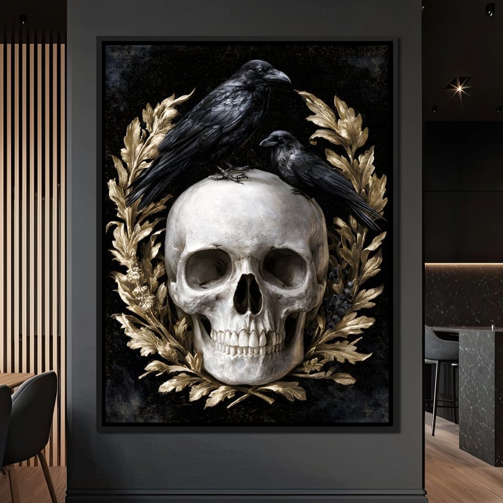 Gilded Crows Upon Bone Canvas Wall Art
