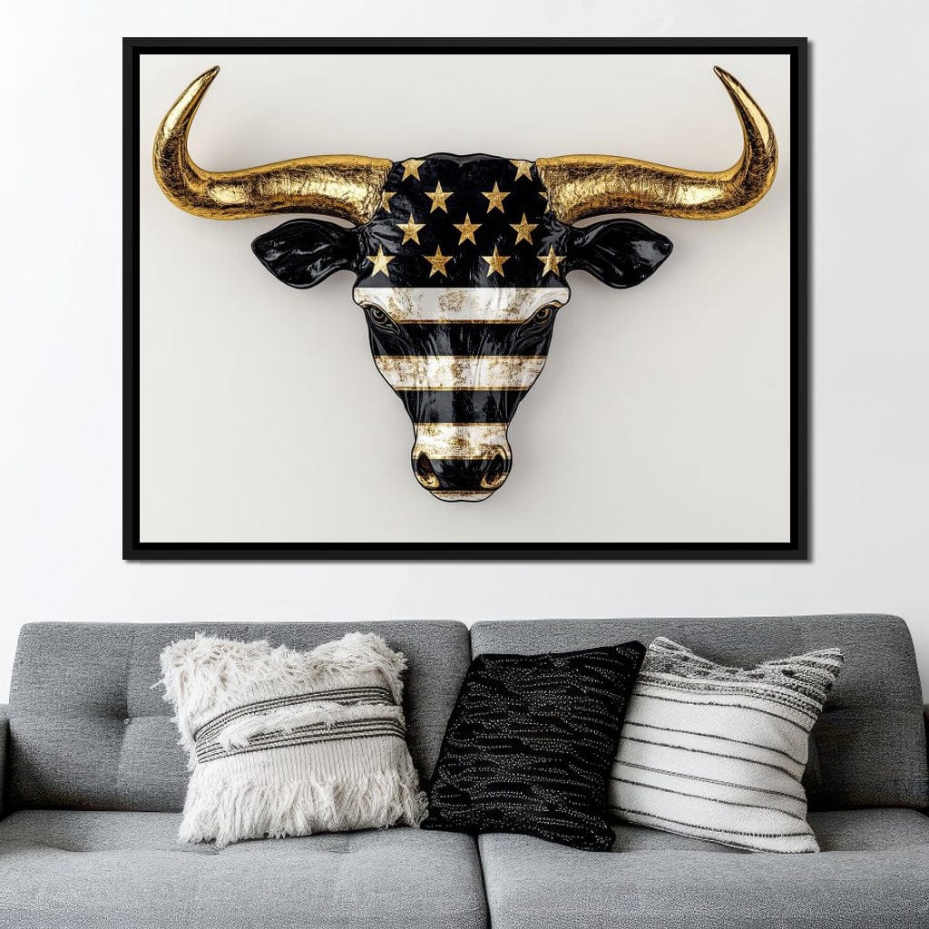Majestic Gold Horned Bull Canvas Wall Art
