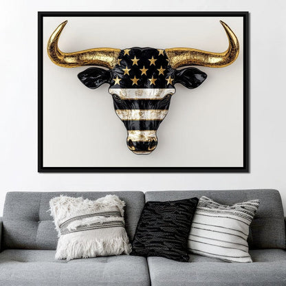 Majestic Gold Horned Bull Canvas Wall Art