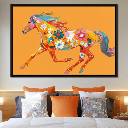 Blooming Horse on Tangerine Canvas Wall Art