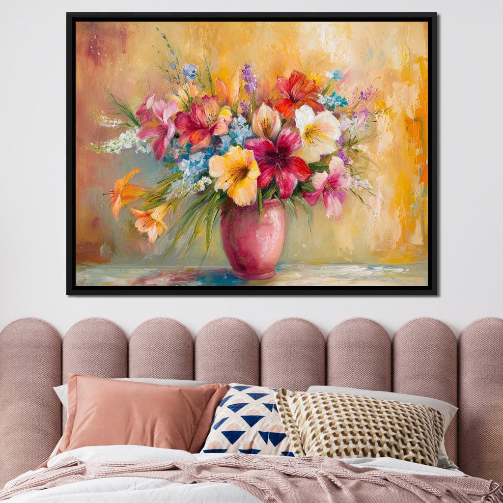 Sunlit Floral Vase Arrangement Canvas Wall Art