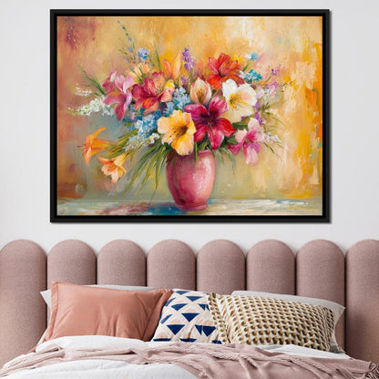 Sunlit Floral Vase Arrangement Canvas Wall Art