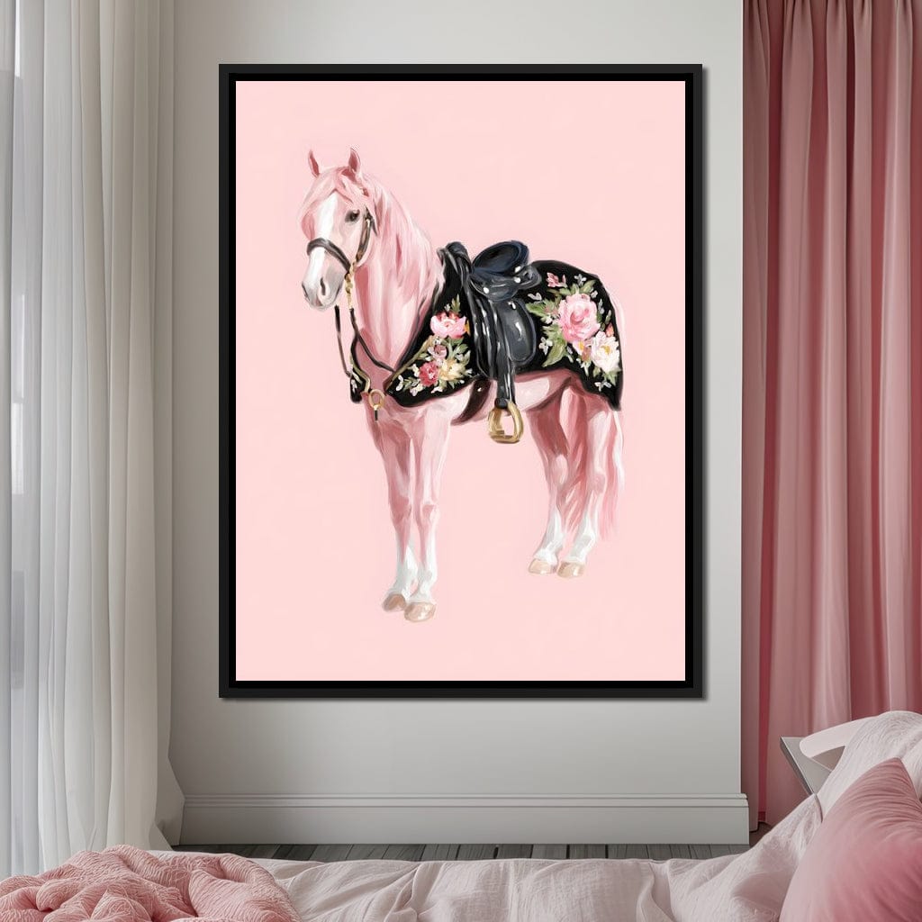 Blush Pony Floral Saddle Canvas Wall Art