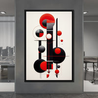Architectural Symphony in Red and Charcoal Canvas Wall Art