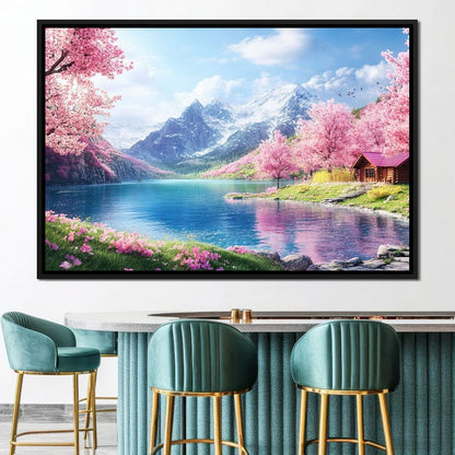 Cherry Blossom Alpine Retreat Canvas Wall Art