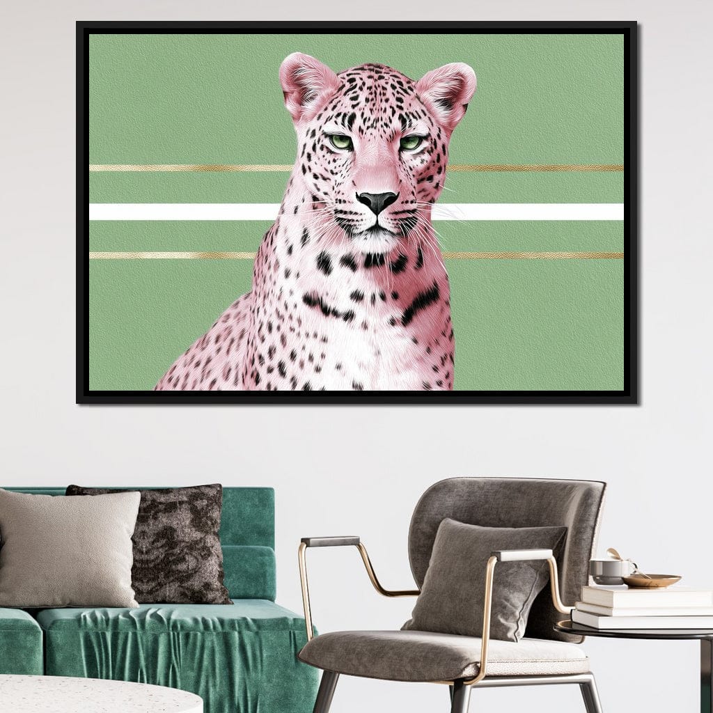 Pink Leopard Gold Line Portrait Canvas Wall Art