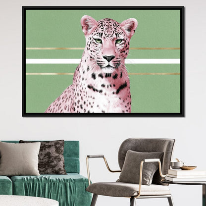 Pink Leopard Gold Line Portrait Canvas Wall Art