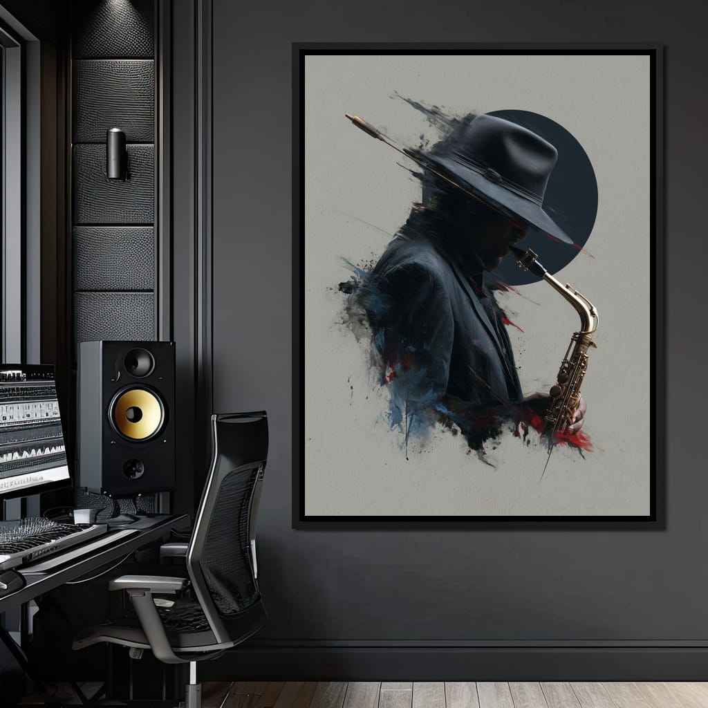 Midnight Saxophone Silhouette Canvas Wall Art