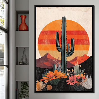 Desert Blooming Cactus Radiance Canvas Wall Art