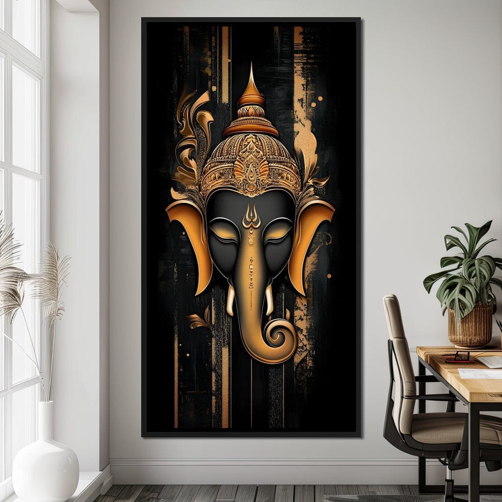 Golden Divine Ganesha Aura Canvas Wall Art