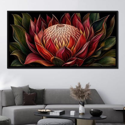 Crimson Protea Flame Crown Canvas Wall Art