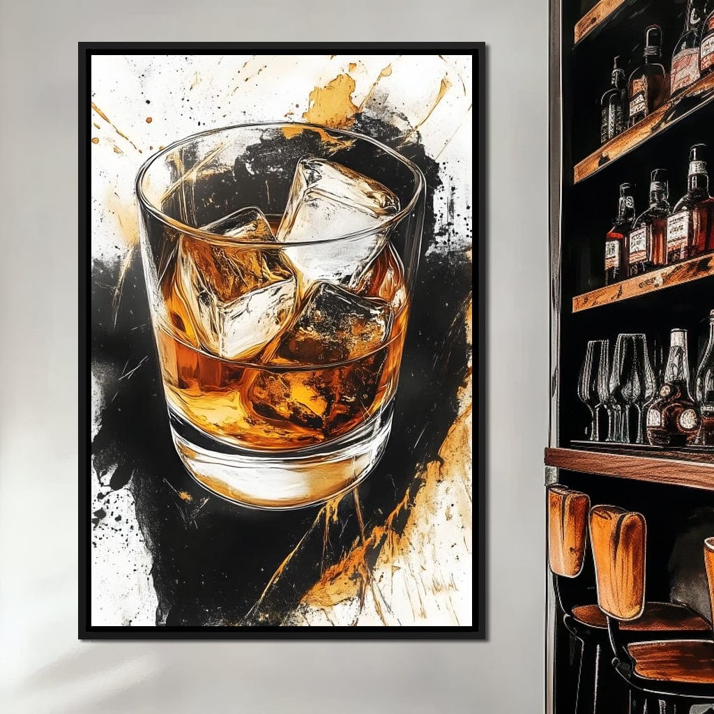 Whiskey Reflections on Ice Canvas Wall Art