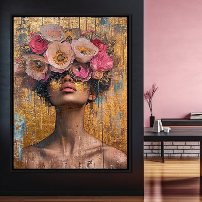 Golden Petals Hair Canvas Wall Art