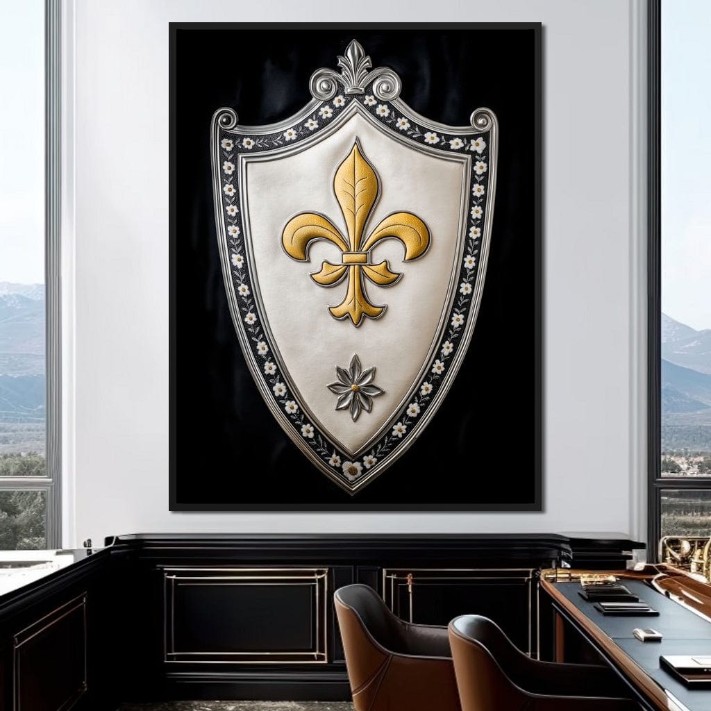 Shield of Golden Elegance Fleur De Lys Canvas Wall Art