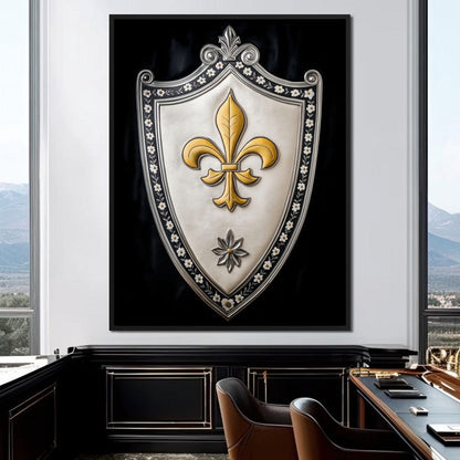 Shield of Golden Elegance Fleur De Lys Canvas Wall Art