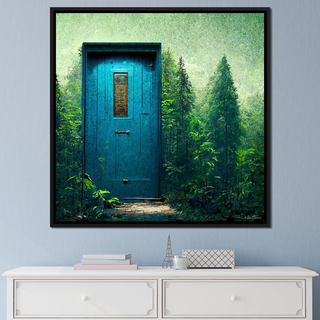 Blue Door in the Green Canvas Wall Art