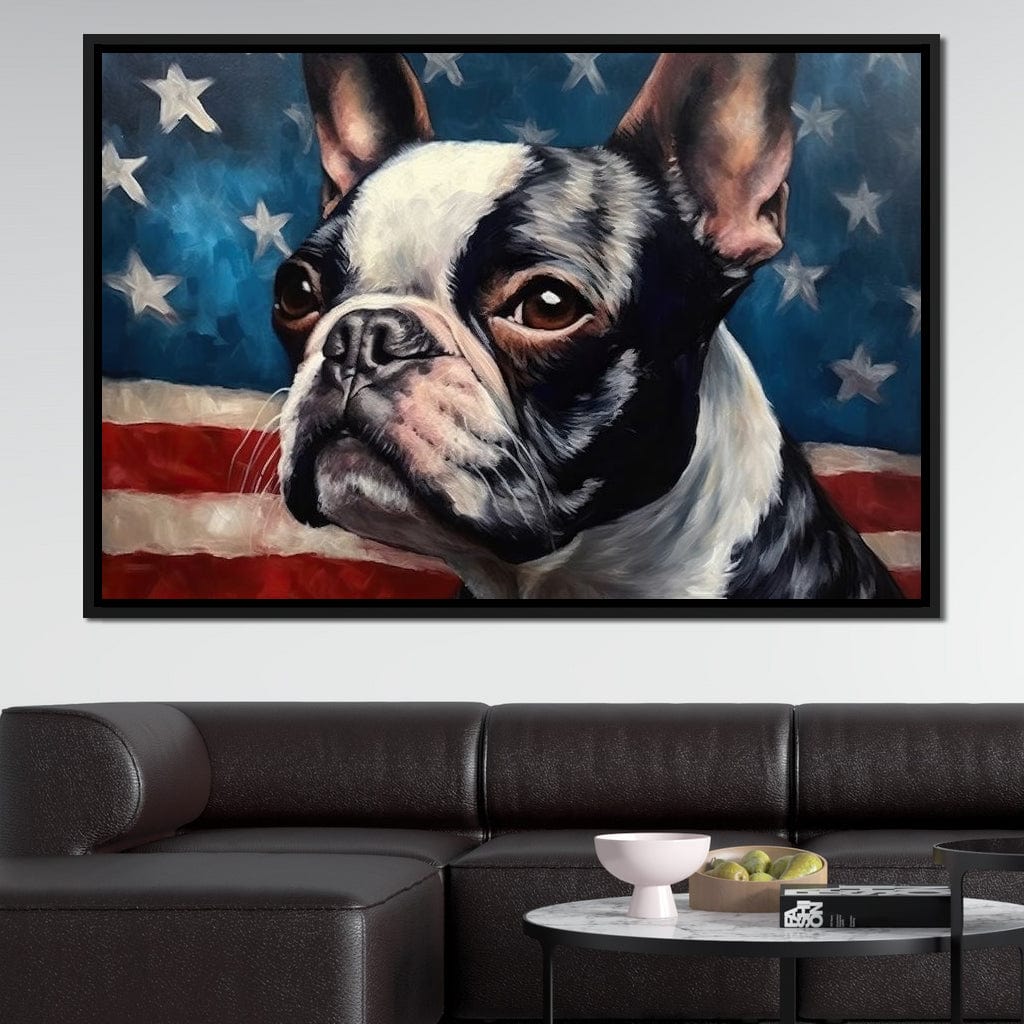 Land of the Brave Boston Terrier Canvas Wall Art