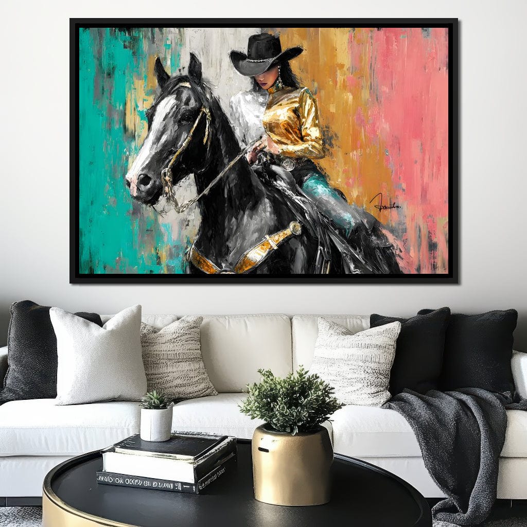 Golden Rider on Midnight Steed Canvas Wall Art