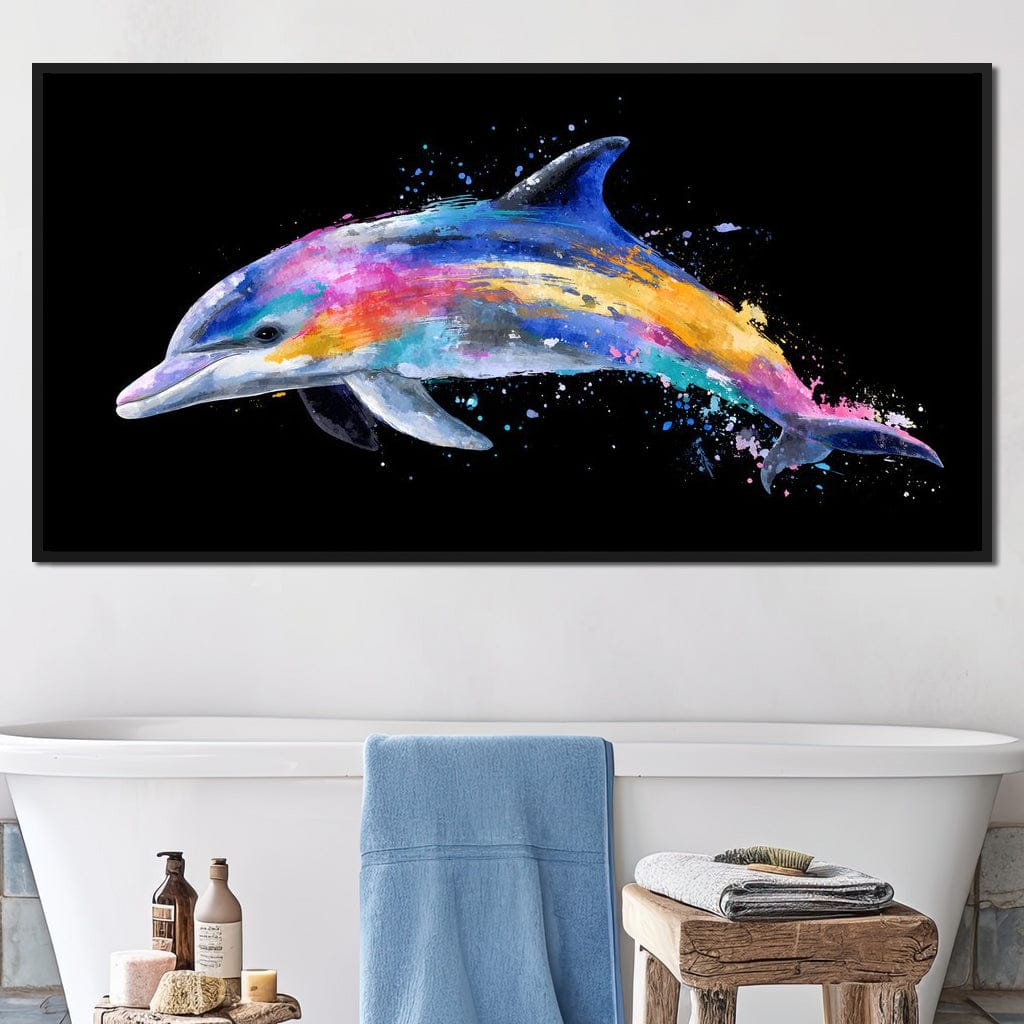 Rainbow Dolphin Splash Flight Canvas Wall Art