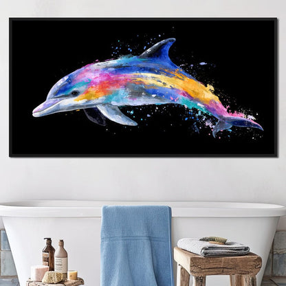 Rainbow Dolphin Splash Flight Canvas Wall Art