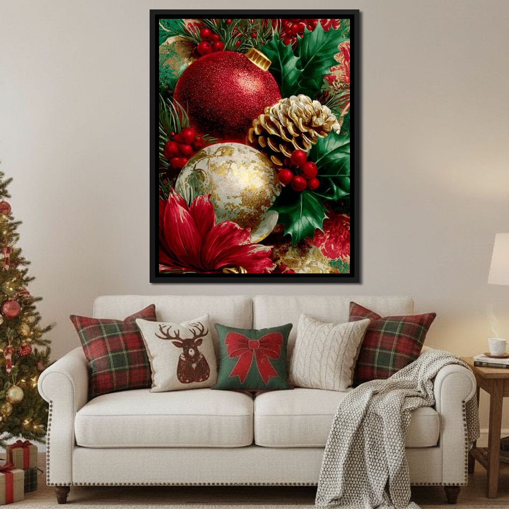 Festive Pine Holly Joyful Noel Canvas Wall Art