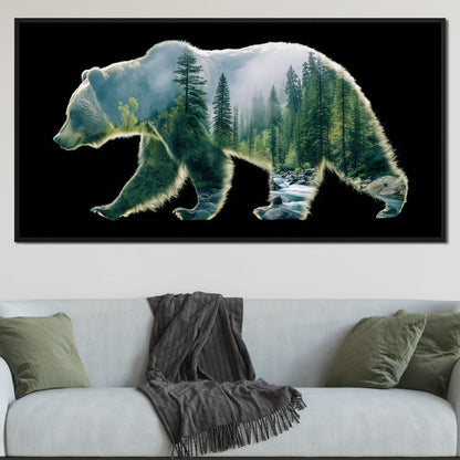 Forest Bear River Silhouette Canvas Wall Art