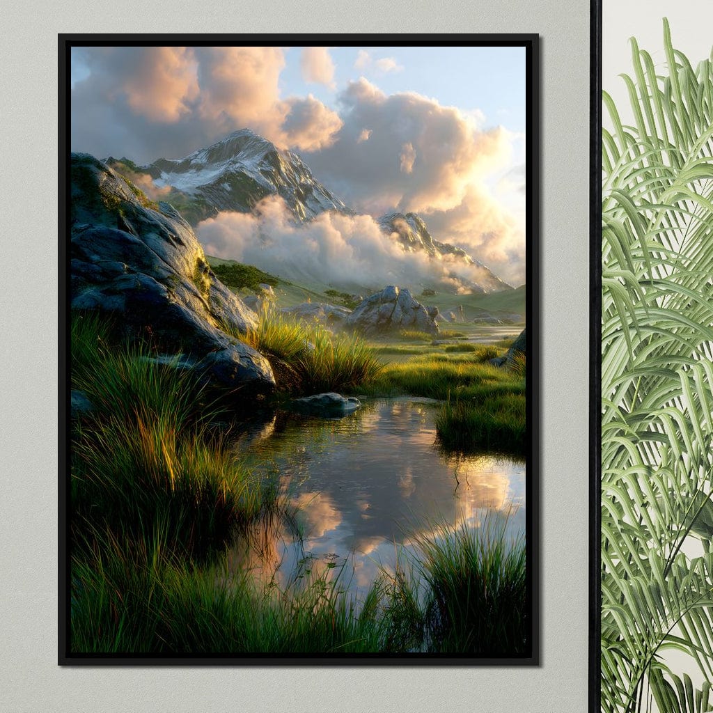 Sunlit Alpine Reflections Canvas Wall Art