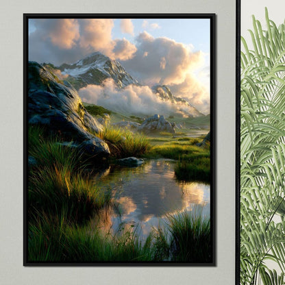 Sunlit Alpine Reflections Canvas Wall Art