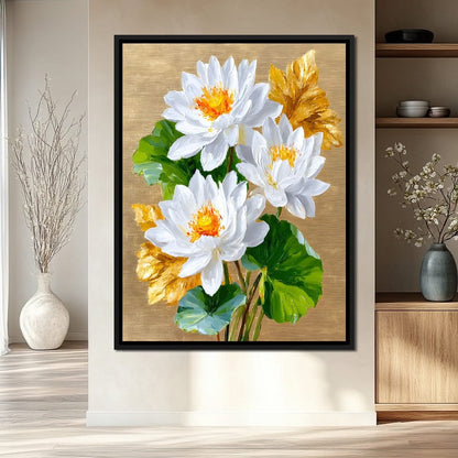Golden Lotus Dreams Unfold Canvas Wall Art