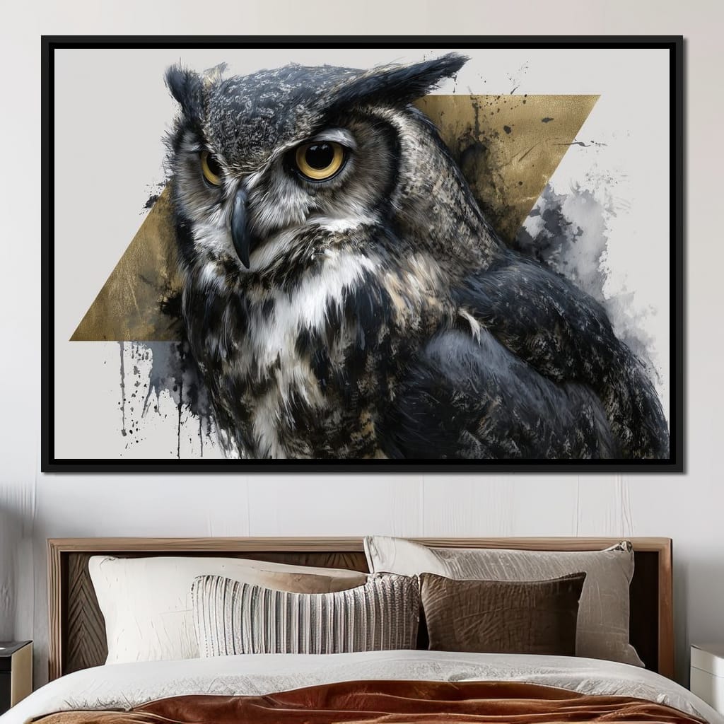Golden Eyed Owl Portrait Canvas Wall Art