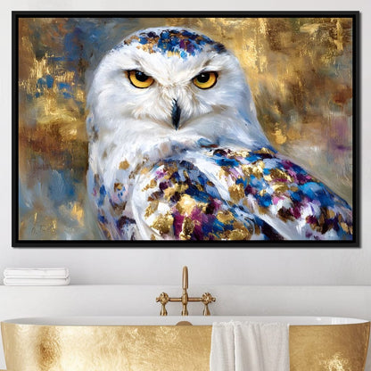 Golden Snow Owl Portrait Canvas Wall Art