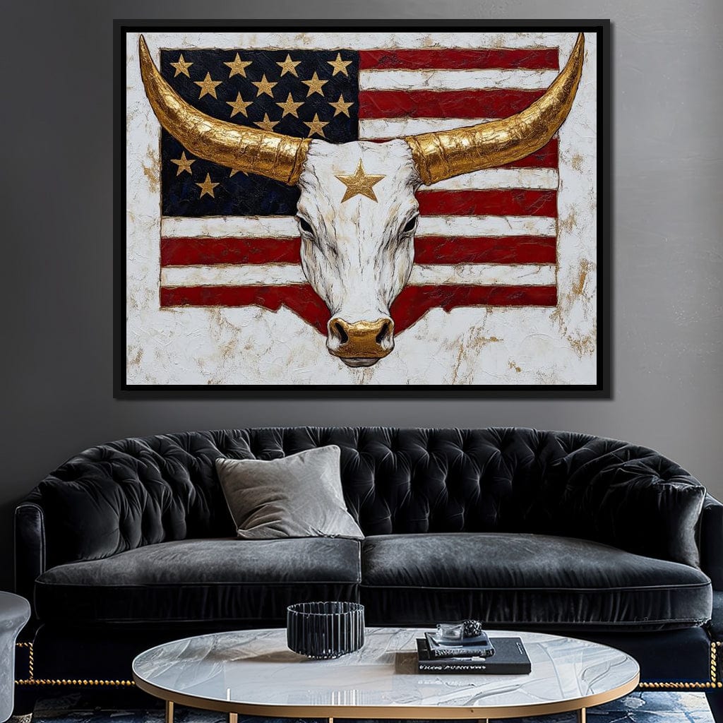 Golden Longhorn Patriotic Pride Canvas Wall Art