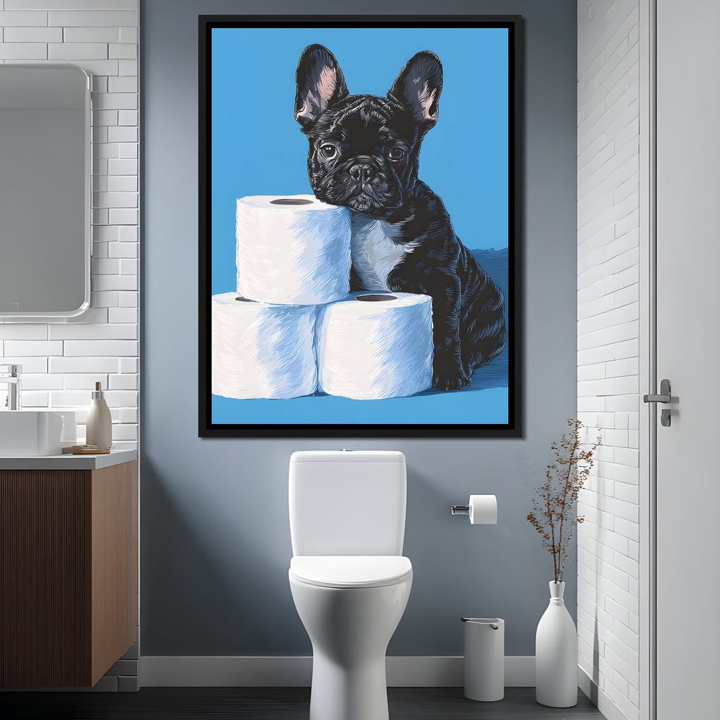 Frenchie Guarding Toilet Rolls Canvas Wall Art